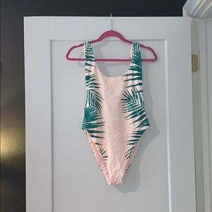 Palm leaf one piece swim suit